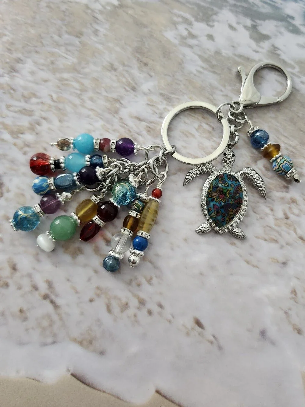 Sea Turtle Purse Charm or Keychain Adventurine Carnelian Handcrafted